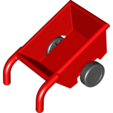 red duplo wheelbarrow with thick black wheels