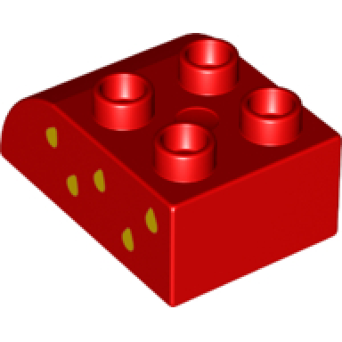 red duplo brick 2 x 3 slope curved with yellow seeds pattern model right side