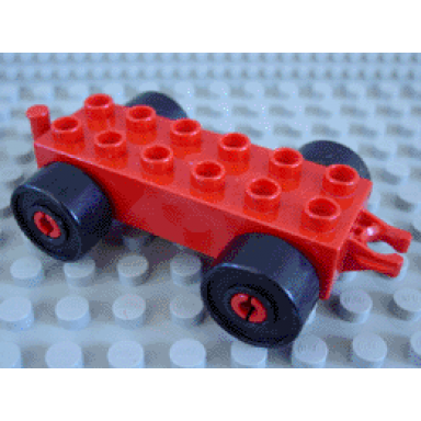 red duplo car base 2 x 6 with open hitch end and black wheels