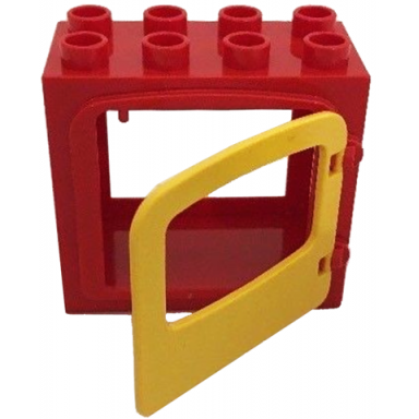 red duplo door window frame 2 x 4 x 3 raised door outline with yellow door window with single pane and interior top clip 2332 4247