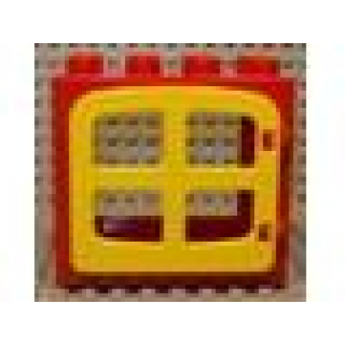 red duplo door window frame 2 x 4 x 3 raised door outline with yellow door window with 4 panes 2332 4809
