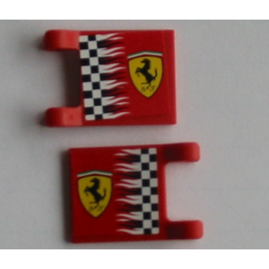 flag 2 x 2 square with ferrari logo and checkered pattern on both sides stickers - sets 8123 8375 8389 8672