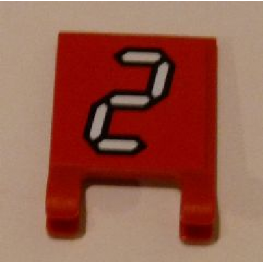 red flag 2 x 2 square with white number 2 with black outline on red background pattern sticker - set 3569