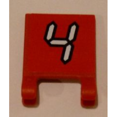 red flag 2 x 2 square with white number 4 with black outline on red background pattern sticker - set 3569