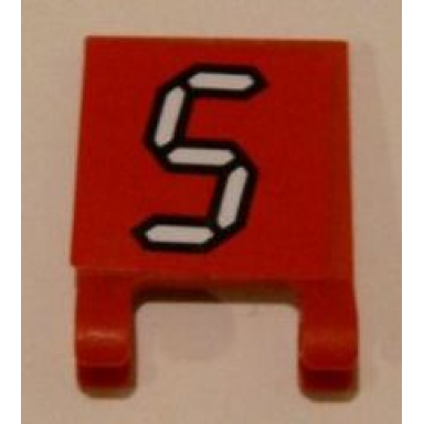 red flag 2 x 2 square with white number 5 with black outline on red background pattern sticker - set 3569