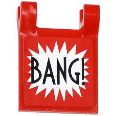 red flag 2 x 2 square with bang! large font and white starburst explosion horizontal pattern on both sides stickers - sets 70908 76013