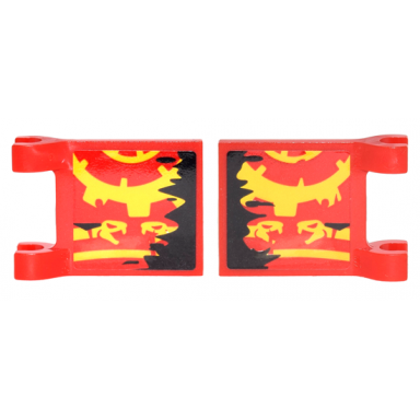 red flag 2 x 2 square with yellow gear and 2 snakes on red background and black ripped edge pattern on both sides stickers - set 70626