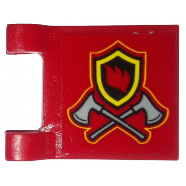 red flag 2 x 2 square with fire badge and axes pattern on both sides stickers - set 10263