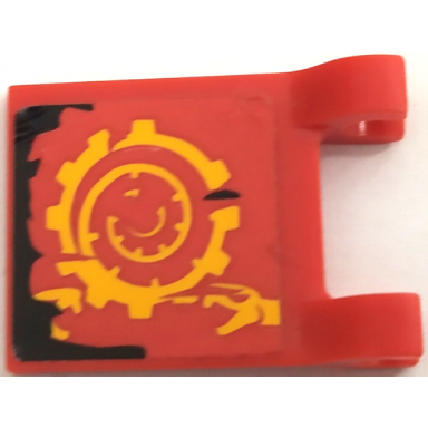 red flag 2 x 2 square with bright light orange spiral cog snake heads and black tattered edge pattern model right side sticker - set 70624