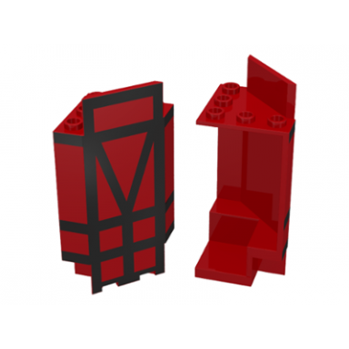 red panel 3 x 3 x 6 corner wall with black lines pattern