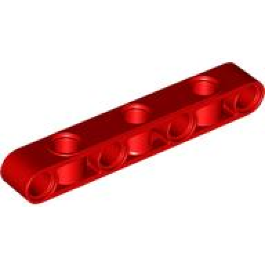 red technic liftarm modified perpendicular holes thick 1 x 7