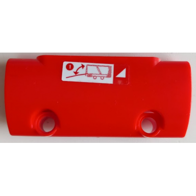 red technic panel curved 7 x 3 with 2 pin holes through panel surface with double arrow trailer white triangle and number 1 in circle pattern model right side sticker - set 42098