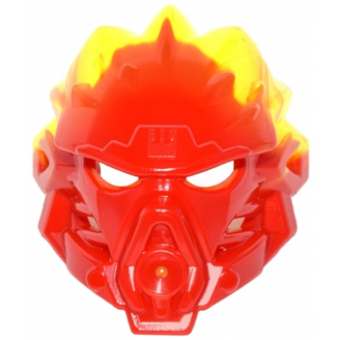 red bionicle mask of fire unity with marbled trans-neon green pattern