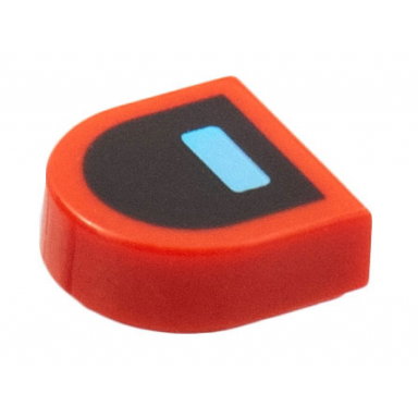 red tile round 1 x 1 half circle extended with bright light blue rectangle on black background pattern
