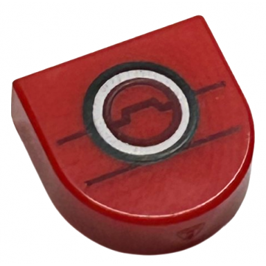 red tile round 1 x 1 half circle extended with white and black circles and dark red lines pattern baymax charging station