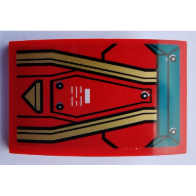 red slope curved 3 x 2 with dark turquoise and red hull plates gold stripes and rivets pattern sticker - set 80012