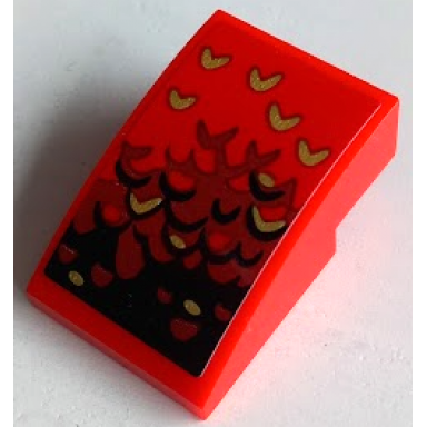 red slope curved 3 x 2 with black dark red and gold scales pattern model right side sticker - set 70653