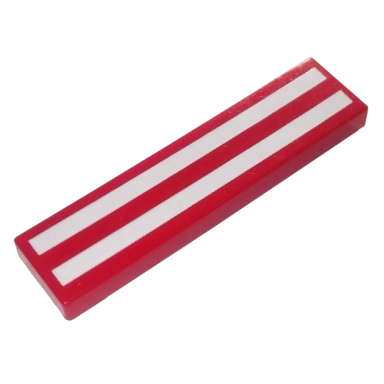 red tile 1 x 4 with white horizontal stripes pattern
