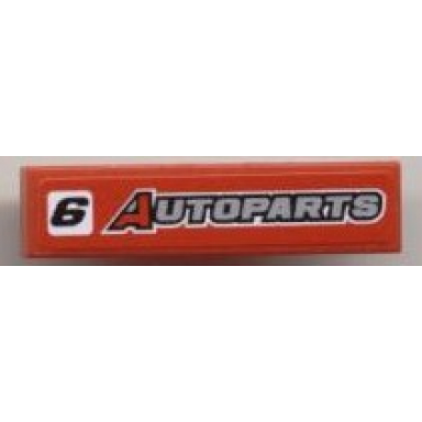 red tile 1 x 4 with black 6 and autoparts pattern sticker - set 8124