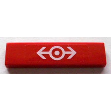 red tile 1 x 4 with train logo white pattern sticker - set 10128