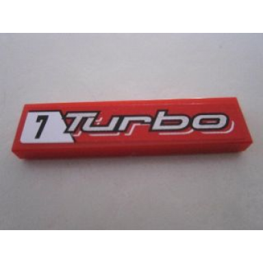 red tile 1 x 4 with 7 turbo on red background pattern sticker - set 8495