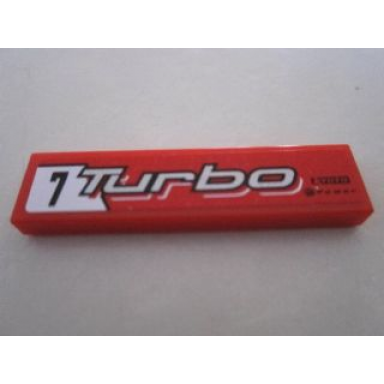 red tile 1 x 4 with 7 turbo and kyoto power on red background pattern model left side sticker - set 8495