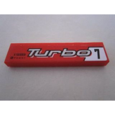 red tile 1 x 4 with turbo 7 and kyoto power on red background pattern model right side sticker - set 8495