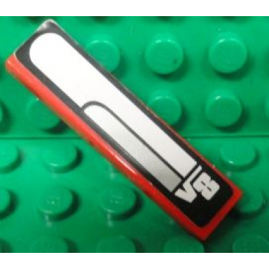 red tile 1 x 4 with v8 and white and gray lines on black background pattern sticker - set 8656