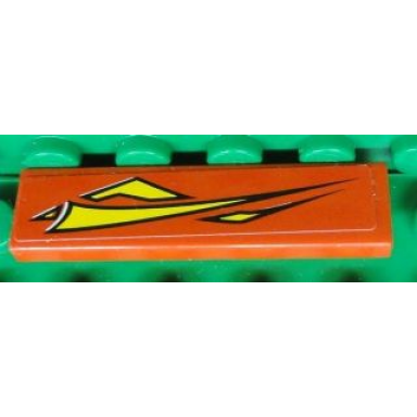 red tile 1 x 4 with yellow graphics on red background pattern model left side sticker - set 8681