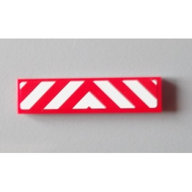 red tile 1 x 4 with red and white chevron danger stripes thick white in middle pattern sticker - set 60004