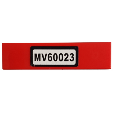 red tile 1 x 4 with black mv60023 on white background pattern sticker - set 60023