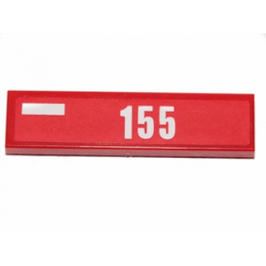 red tile 1 x 4 with white rectangle and number 155 pattern model left side sticker - set 30193