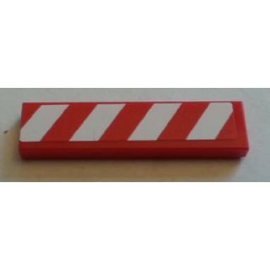 red tile 1 x 4 with red and white danger stripes thick pattern model left side sticker - set 7747