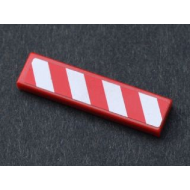 red tile 1 x 4 with red and white danger stripes thick pattern model right side sticker - set 7747
