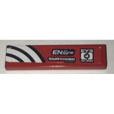 red tile 1 x 4 with eye wear engyne subsound limiter and white and black curved lines pattern model left side sticker - set 8182