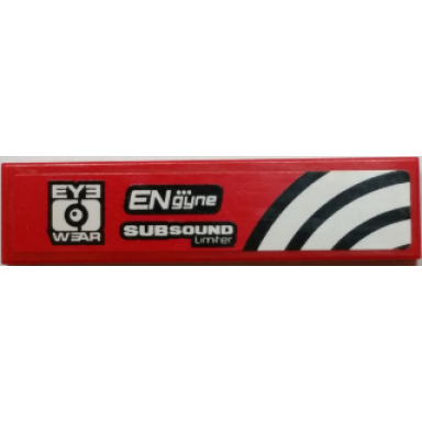 red tile 1 x 4 with eye wear engyne subsound limiter and white and black curved lines pattern model right side sticker - set 8182