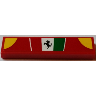 red tile 1 x 4 with ferrari logo black horse on italian flag and yellow quarter circles pattern sticker - set 75908