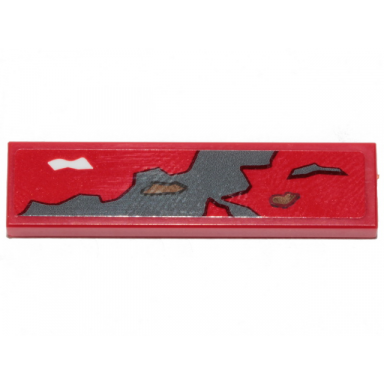 red tile 1 x 4 with dark bluish gray dark tan red and white patches pattern sticker - set 75250