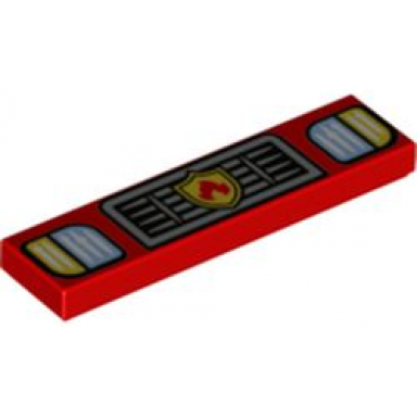 red tile 1 x 4 with headlights and silver grille with fire logo badge pattern