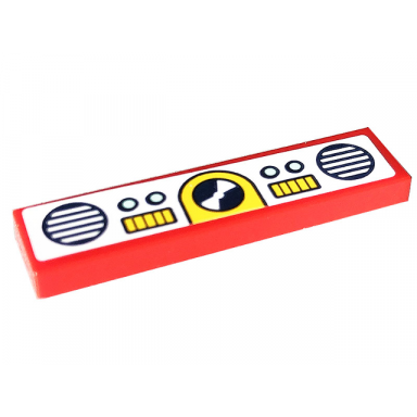 red tile 1 x 4 with cd player buttons and speakers on white background pattern sticker - set 41703