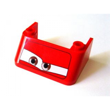 red windscreen 3 x 4 x 1 1 3 with 2 studs on top with brown eyes on white background pattern 1