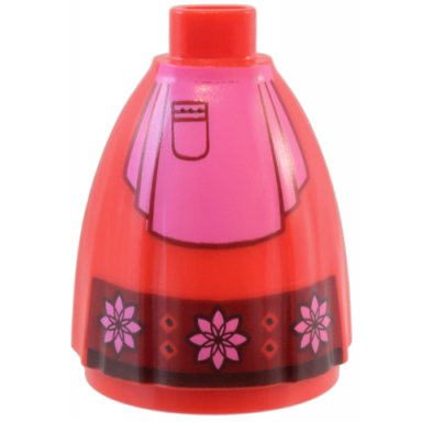 red mini doll skirt long full with dark red hem with flowers and dark pink apron with pocket pattern