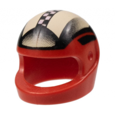 red minifigure headgear helmet motorcycle standard with black and white checkered stripe and fade pattern