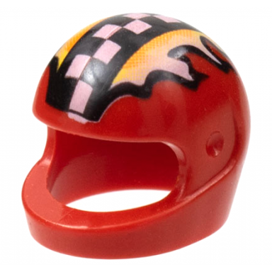 red minifigure headgear helmet motorcycle standard with black and white checkered stripe faded flames pattern