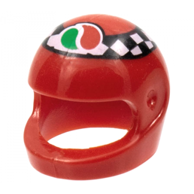 red minifigure headgear helmet motorcycle standard with checkered stripe and octan logo pattern