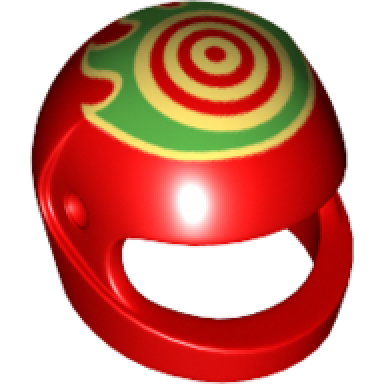 red minifigure headgear helmet motorcycle standard with target and bright green flames pattern