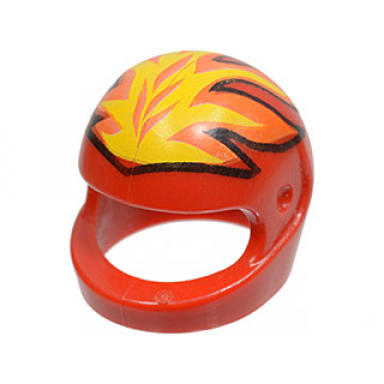 red minifigure headgear helmet motorcycle standard with yellow and orange flames pattern