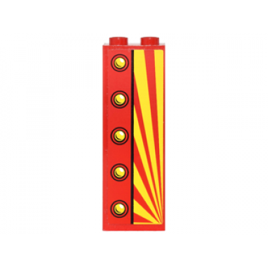 red brick 1 x 2 x 5 with red and yellow perspective view and 5 yellow buttons pattern model right side sticker - set 6857