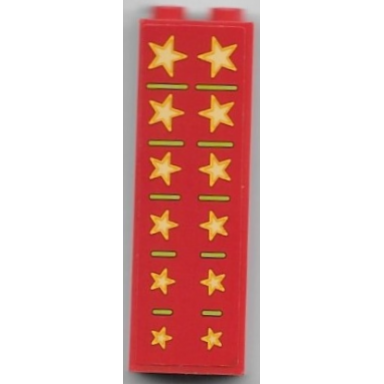 red brick 1 x 2 x 5 with high striker tower with yellow stars and lime lines pattern sticker - set 40529