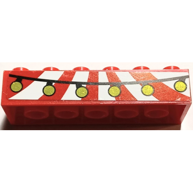 red brick 2 x 6 with red and white stripes awning and black string with gold balls pattern sticker - set 41236
